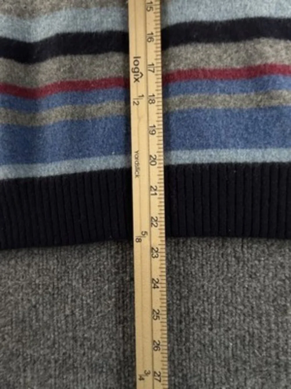 Burberry London 8 Long Sleeve Logo 1/4 Zip Striped Pullover Blue Gray Wool Mens
